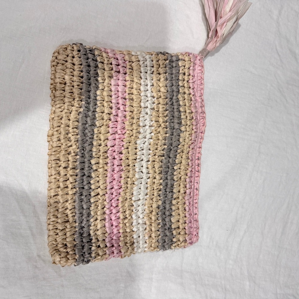 Striped Woven Clutch - Pink, Gray, Cream